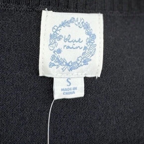 NWT Francesca's Blue Rain Black Pullover Sweater Tie Back Size Small‎ Preppy - Picture 6 of 11